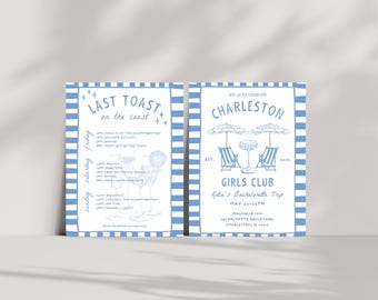 Coastal Bachelorette Invitation and Itinerary Template, Last Toast on the Coast, Coastal Grandma, Beach Bachelorette, Canva Template