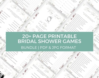 Bridal Shower Games Bundle, Modern Minimalist Bachelorette Party Games, Printable Bridal Shower Table Signs, Editable Canva Template