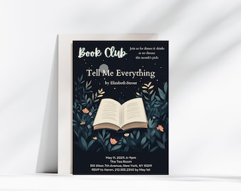 Faire-part club de lecture, Invitation club de lecture à imprimer, modèle club de lecture Canva, téléchargement immédiat, Book Party Flyer, invitation à dîner dans un club de lecture