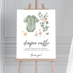 Cartello per la lotteria dei pannolini Boho Baby Shower, Vestiti Baby Shower, Baby Shower neutro, Modello, Boho, Scheda pannolini, Istantaneo, Modificabile con Canva