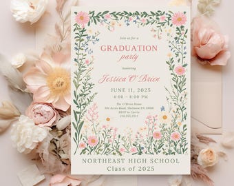 Graduation invitation template printable Editable Electronic graduation invite Grad announcement Class of 2025 College graduation Canva