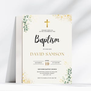 Electronic Baptism Invitation Template, Greenery Baptism Invite, Christening Evite, Digital Baptism Invitation, Baptism Phone Invite Canva