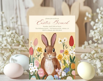 Colorful Painted Bunny Easter Brunch Invitation Easter Brunch Invite, Easter Invitation Easter Egg Hunt Invitation Editable Instant Download