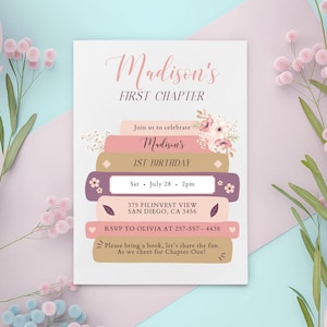 One for the books, Book Birthday Invitation, Book Themed Birthday Party, Library Theme Party Invite, Editable Instant Download