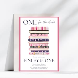 One for the books, Book Birthday Invitation, Book Themed Birthday Party, Library Theme Party Invite, Editable Instant Download
