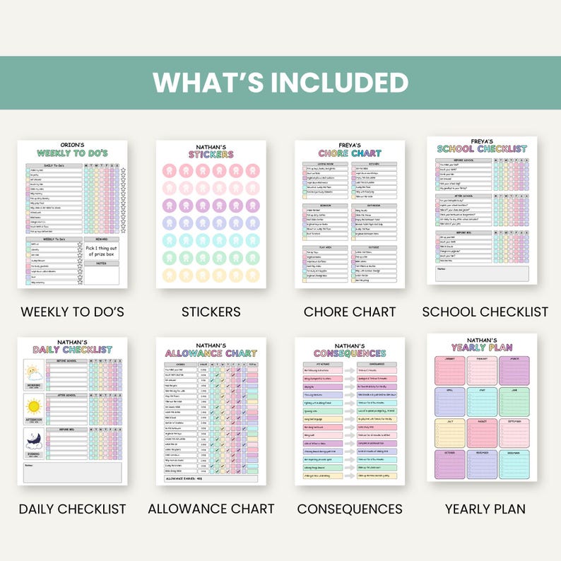 Editable Kids Chore Chart Bundle, Reward Allowance Behavior Consequence ...