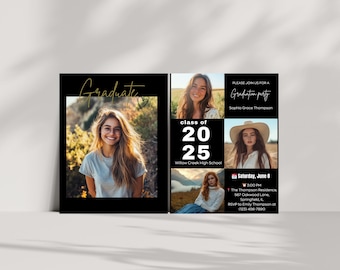 Senior Announcement Card, Minimalist Graduation Announcement, Graduation Party Template, Multiple Photo Graduation Invite, Canva Editable