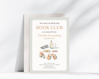 Simple Pleasures beach Book Club Invitation, Printable Book Club Invitation, Canva Book Club Template, Instant Download, Book Party Flyer