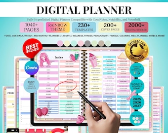 All-in-One Digital Planner 2025 2026 2027, Hyperlink Digital Planner, Daily Weekly Monthly Journal, Goodnotes Planner, Apple Google Calendar