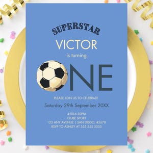 Voetbal verjaardagsuitnodiging, voetbalwedstrijd ticket uitnodigen, elke leeftijd bewerkbare digitale sjabloon, Instant Download, afdrukbare Bday Party Card, Sport