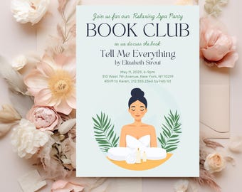 Spa Party Book Club Invitation, Printable Book Club Invitation, Canva Book Club Template, Instant Download, Book Party Flyer Book Club