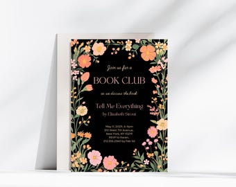 Night Flora Book Club Invitation, Printable Book Club Invitation, Canva Book Club Template, Instant Download, Book Party Flyer