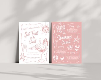 Coastal Bachelorette Invitation and Itinerary Template, Last Toast on the Coast, Coastal Grandma, Beach Bachelorette, Canva Template