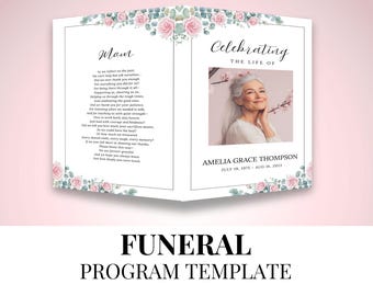Editable Blush Floral Geometric Funeral Program Template Celebrating the Life of Funeral Program Celebration of Life Funeral Program Canva