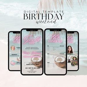 Girls Trip Animated Itinerary, Digital Template, Travel Itinerary, Birthday Weekend Editable Invitation, Party Itinerary, Digital Schedule