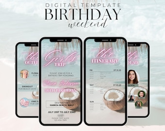 Girls Trip Animated Itinerary, Digital Template, Travel Itinerary, Birthday Weekend Editable Invitation, Party Itinerary, Digital Schedule