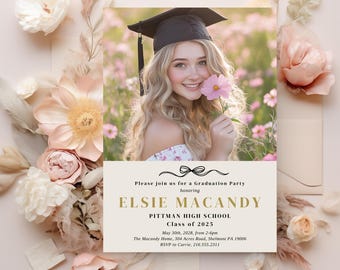 Digital Graduation Party Invite Template, Electronic Graduation Announcement, Modern Graduation Party Evite, Photo Graduation Evite download