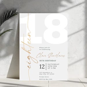 18th Birthday Invitation Template Editable with Canva, Black and White Invitation 18th, DIY Invite Download Template Canva Minimalist Invite
