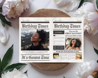 Geburtstagszeitung Canva Vorlage, Geburtstagszeitung Vorlage, Geburtstagsprogramm, große Geburtstagszeitung, bearbeitbarer Zeitungszeitplan