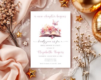 A New Chapter Bridal Shower Invitation Template | Editable Her Next Chapter Begins Wedding Shower Invite | DIY Book Invitation