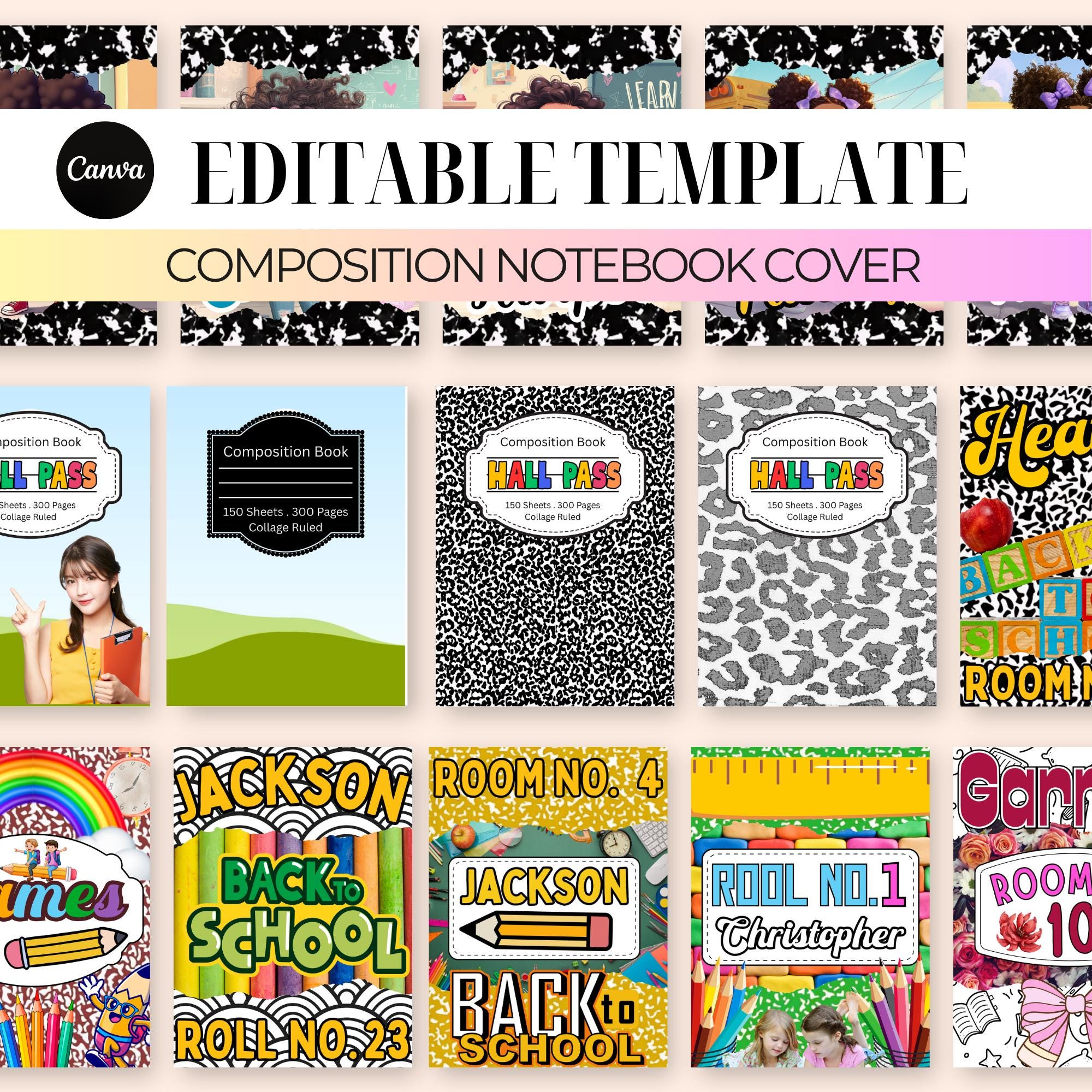 Composition Book Cover Template Bundle | Canva Editable Templates ...