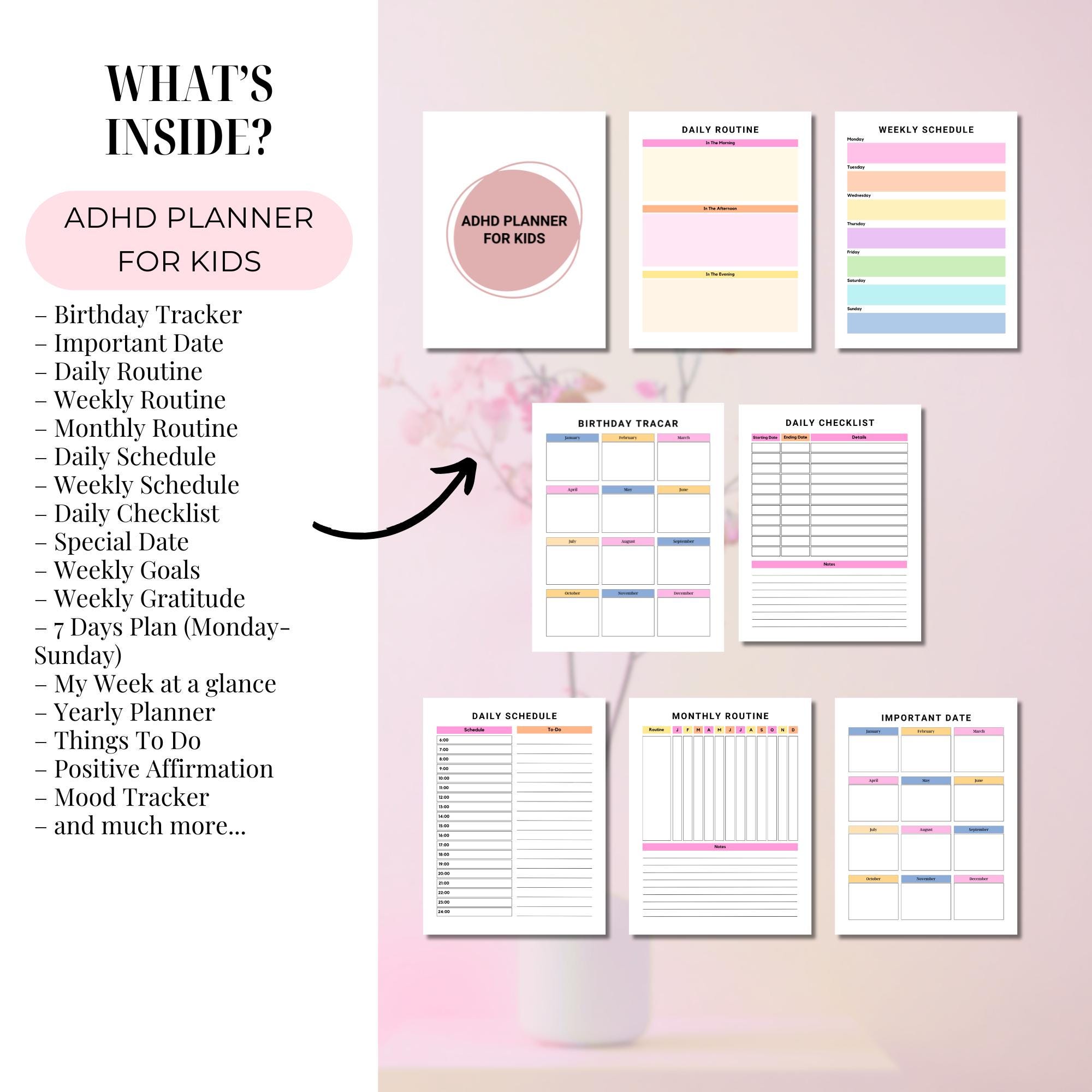 Editable ADHD Planner Bundle for Canva | Printable Life, School, Mental ...