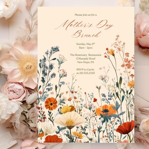 EDITABLE Mother&#39;s Day Brunch Invitation Template, Mothers Day Party Invite, Floral Mother&#39;s Day Breakfast Invite, Moms and Mimosas Invite