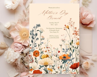 EDITABLE Mother's Day Brunch Invitation Template, Mothers Day Party Invite, Floral Mother's Day Breakfast Invite, Moms and Mimosas Invite