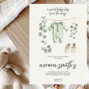 Sweet Baby Boy Invitation, Baby Sprinkle Invite, Boy Sprinkle Invitation, Boy Baby Clothes Shower, Boho Baby Template Invite, Canva Invite