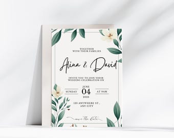 Garden Flowers Wedding Invitation Template, Wildflower Wedding Invite, Colorful Spring Floral Printable Elegant EDITABLE Download Evite