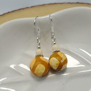 Orange Ball Silver Earrings, Silver and Orange Ball Earrings, Orange Ball Earrings