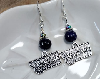 Purple Montana Earrings, Purple Montana Sterling Silver Earrings, State of Montana Earrings, Purple State of Montana Sterling Earrings