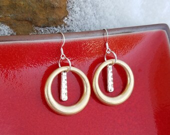 Gold Hoops Sterling Silver Earrings, Gold and Silver Hoop Earrings, Sterling Silver Hoop Earrings, Gold Hoop Earrings