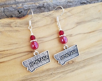 Kastanienbraun, Montana Ohrringe, rote Montana Sterling Silberohrringe, Bundesstaat Montana Ohrringe, rot Bundesstaat Montana Sterling Ohrringe