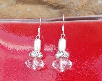 Faux Clear Crystal Earrings, Silver Crystal Sterling Silver Earrings, Iridescent Crystal Silver Dangle Earrings, Sparkly Silver Earrings