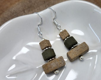 Concrete Block Dangle Sterling Silver Earrings