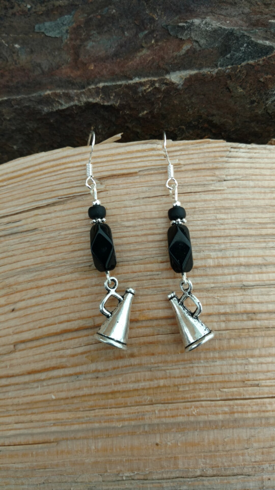 Black Megaphone Earrings Black Megaphone Sterling Silver Etsy