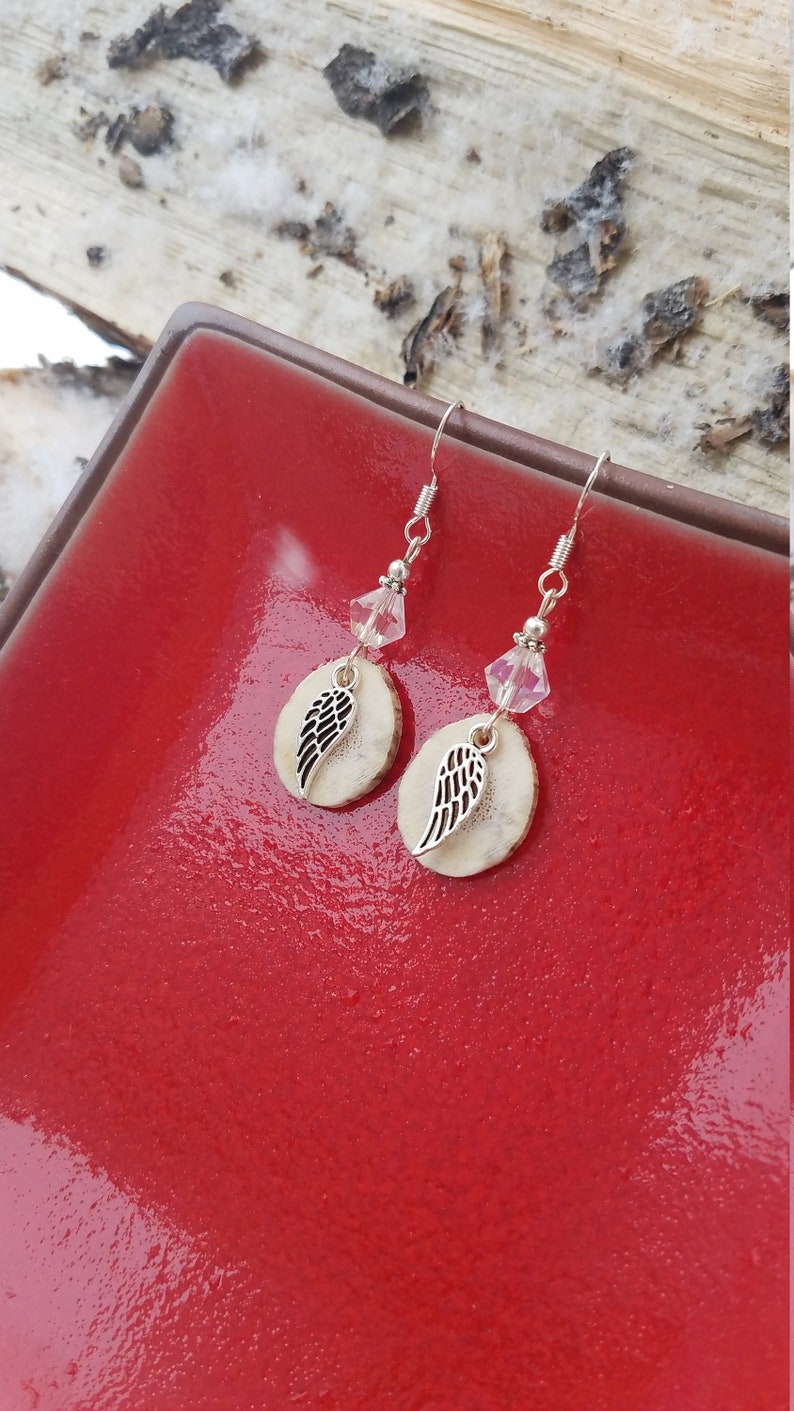 Antler Sterling Silver Earrings Montana Deer Antler Angel Wings Sterling Silver Earrings Angel Wing Deer Antler Sterling Earrings