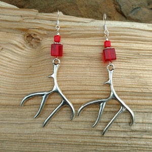 Elk Antler Sterling Silver Dangle Earrings, Antler Silver Earrings, Silver Moose Antler Earrings