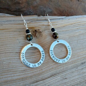 Forever In My Heart Earrings, Black Silver Forever Sterling Silver Earrings, Silver Black Hoop Heart Earrings, Black Love Silver Earrings
