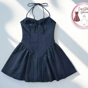 Chic Halter Neck Dress | Irregular Stripe Pattern | Slim Fit Elegance | Winter Party Outfit | Retro Style Charm | Striped Fashion Wear