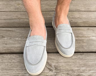 Stylish Suede Penny Loafers | Handcrafted Crocodile Leather Loafers | Luxurious Genuine Leather Shoes | Casual Shoes for Men | Gift For Men