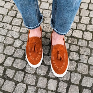 Sophisticated Suede Loafers with Tassels for Men | Elegant Leather Handmade Dress Shoes | Premium Casual Moccasins | Gift for Him Shoes