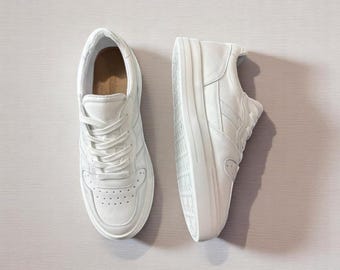 Premium Leather Sneakers for Men | Handcrafted White Summer Shoes | Stylish White Leather Footwear with Lightweight Sole | Gift for Men