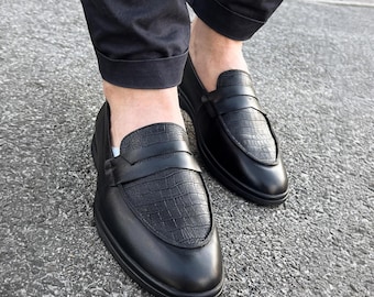 Stylish Crocodile Leather Loafers | Luxurious Suede Penny Loafers | Handcrafted Genuine Leather Shoes | Casual Shoes for Men | Gift For Men