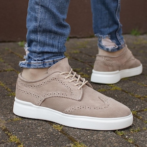 Herren Wildleder Sneakers, Herren Beige Sneakers mit weichem Futter, Lässige Sneakers für Männer, Echtleder Sneakers, Schuhe für Jeans