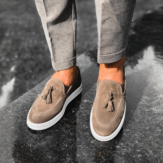 Luxorius Mens Suede Loafers with Tassels | Stylish Premium Leather Men's Shoes | Elegant Genuine Leather Footwear for Wedding | Shoes Gift