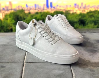 Handcrafted Leather Sneakers for Men | White Summer Shoes