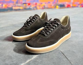 Handcrafted Suede Leather Sneakers | Chocolate Brown Men's Shoes