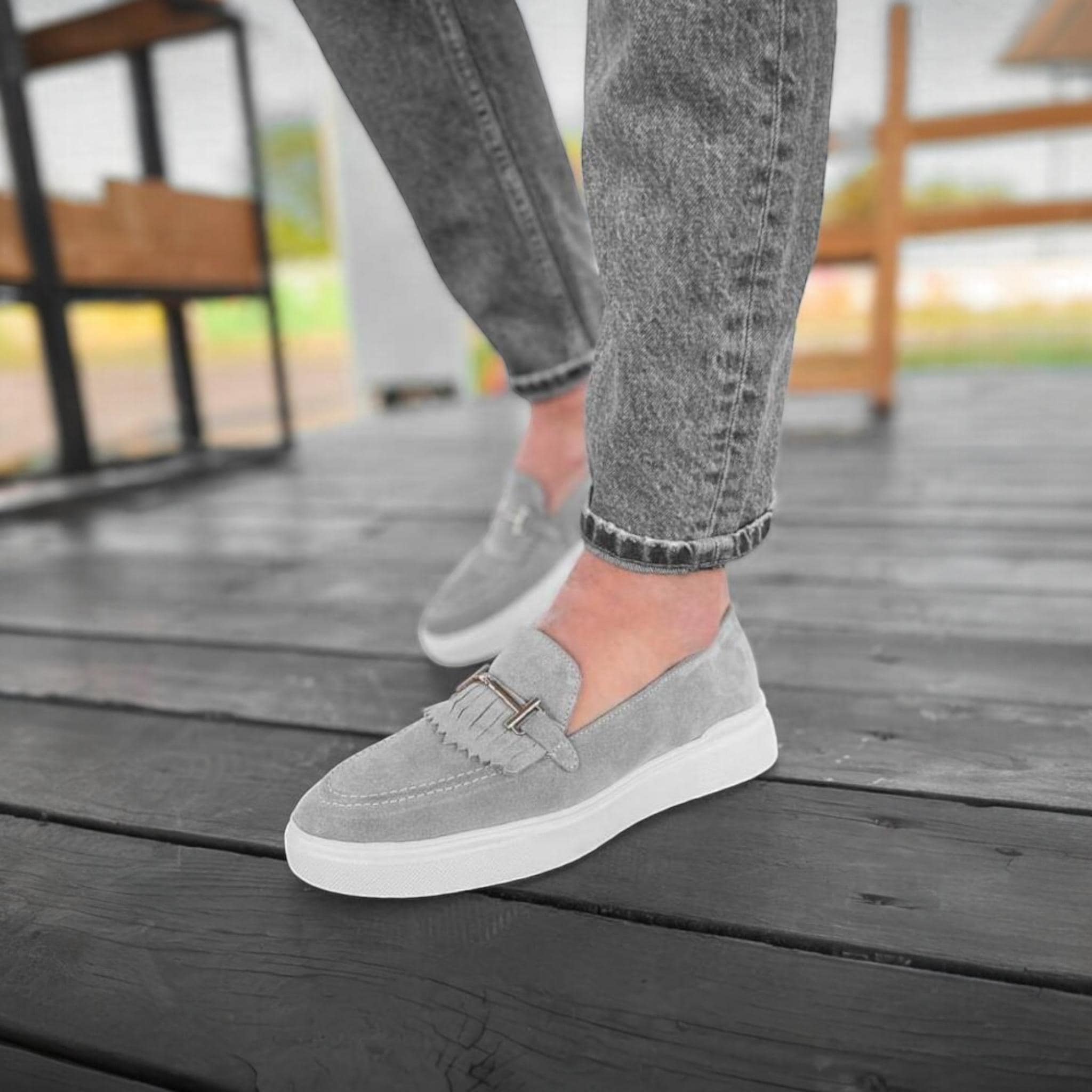 mens grey dress loafers Men's 99344 Classic Square Toe Slip On Loafers Casual Dress Shoes 10 / Grey-1 main image 0